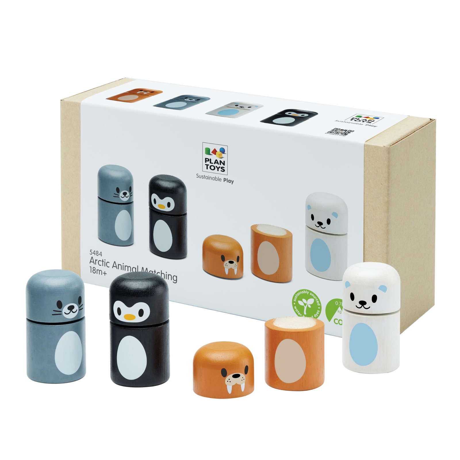 PlanToys® Arctic Animal Matching Wooden Montessori 2.36 inches, Multicolor