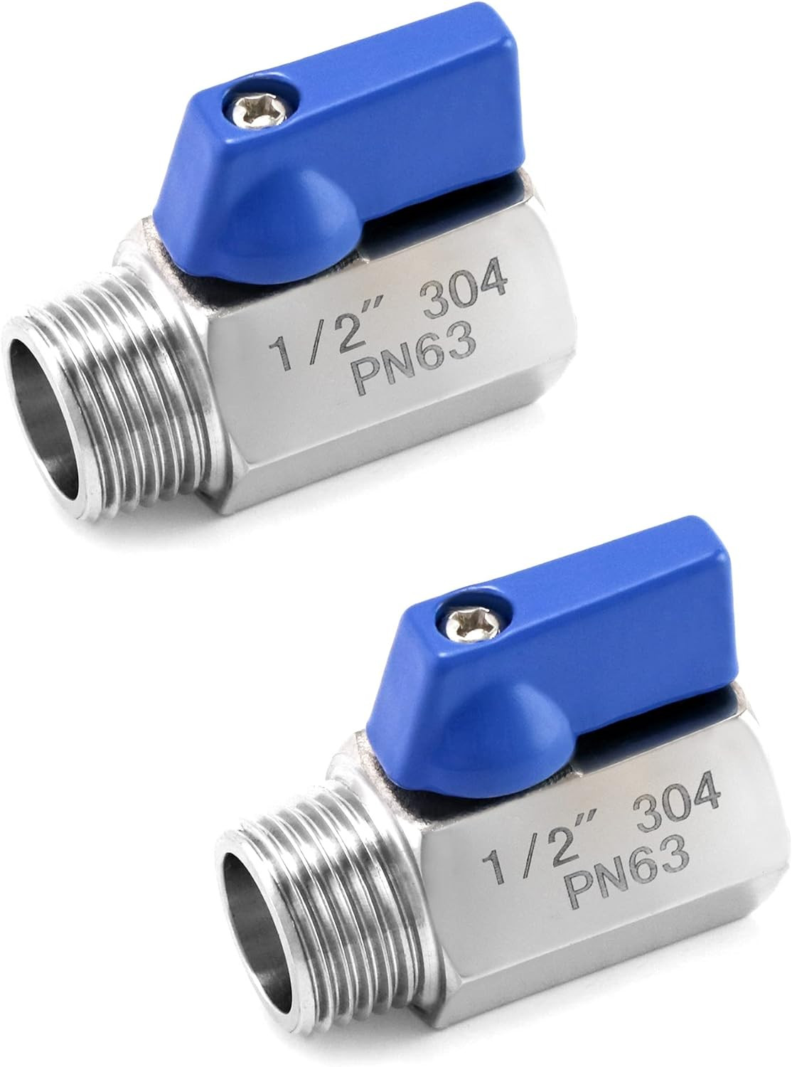 2 Pack 1/2” NPT Mini Ball Valves 304 Stainless Steel Female Male Shut Off Inline