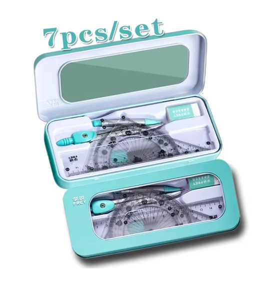 7 PCS Compass and Ruler Sets Triangle Ruler Protractor Rubber Student Exam