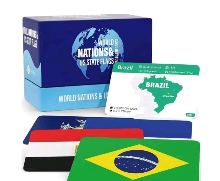 Flash Cards World Nations & US State Flags – 290 Geography Flashcards Kids Teens