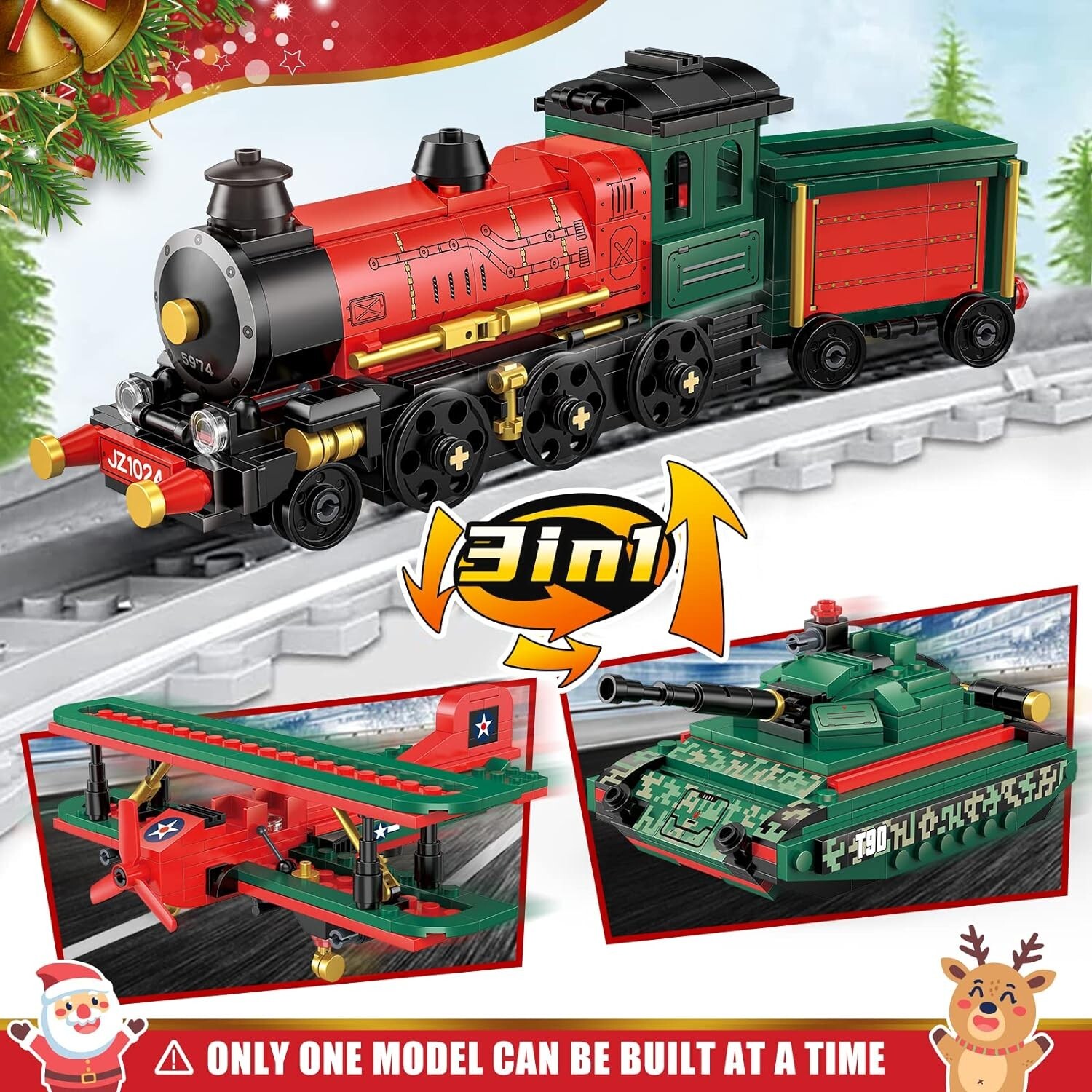Train Set for Kids, Steam Train, Tank ,Airplane 371 Pieces