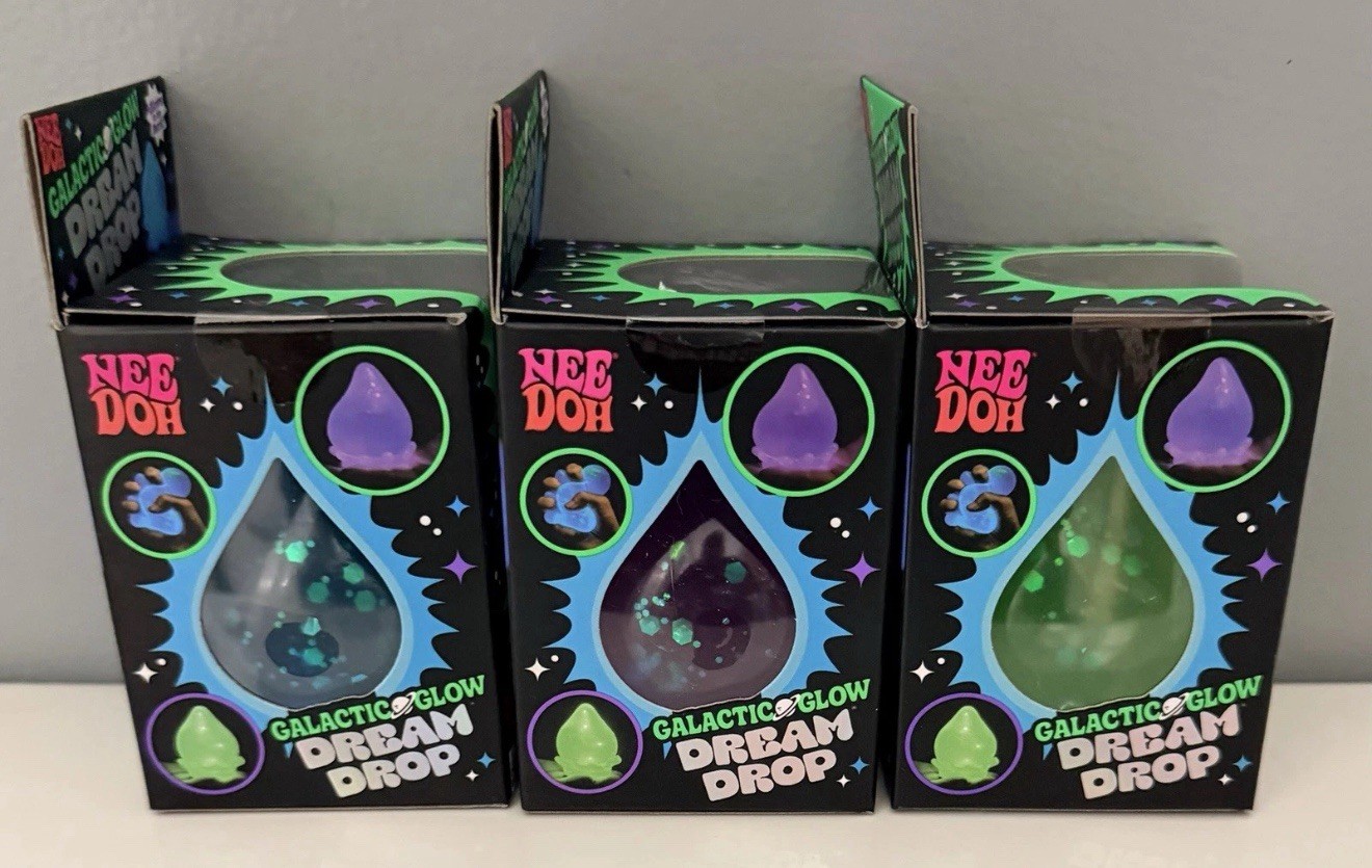 NeeDoh Galactic Glow Dream Drops. Complete set of 3.Green, Purple, Blue- RARE
