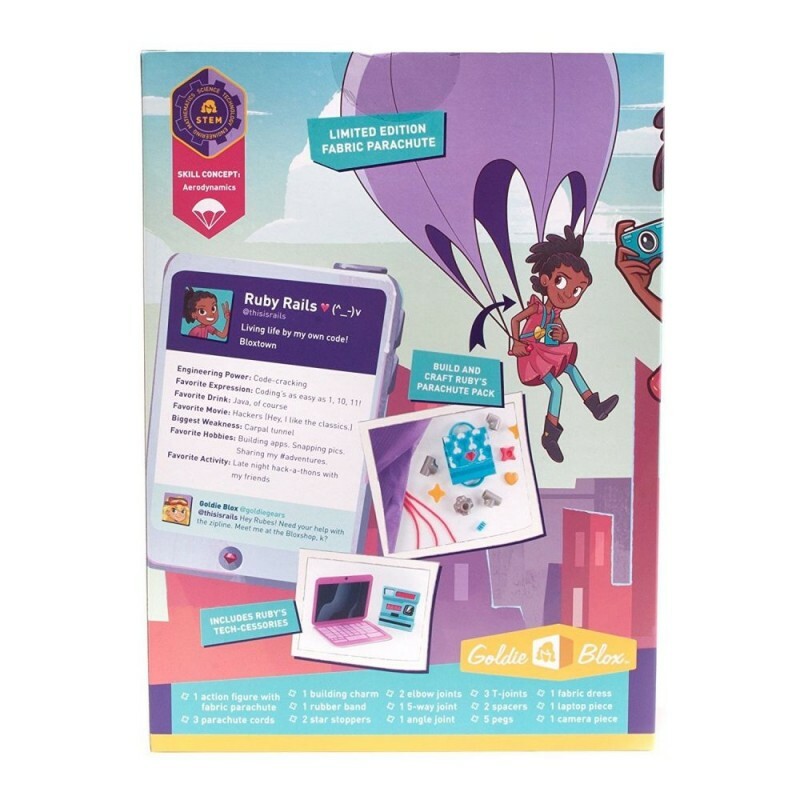 GoldieBlox Ruby Rails Skydive Action Figure with Parachute NEW