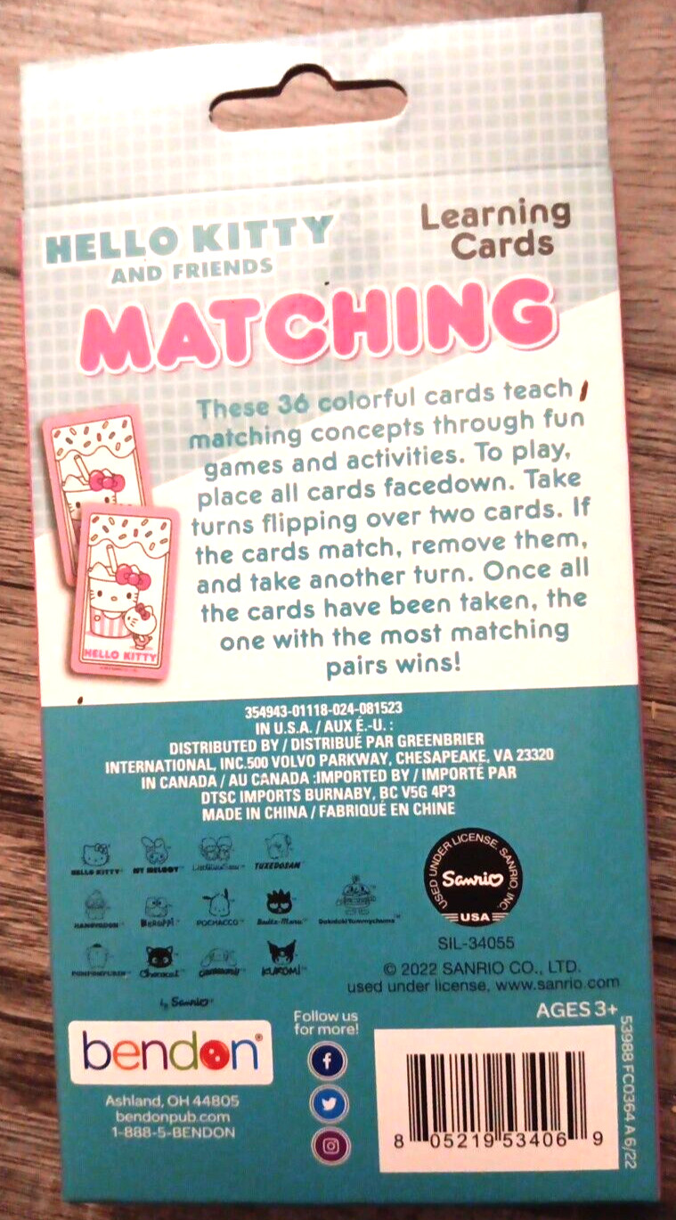 Hello Kitty and Friends Matching Learning Cards – Fun Matching Concepts Game!