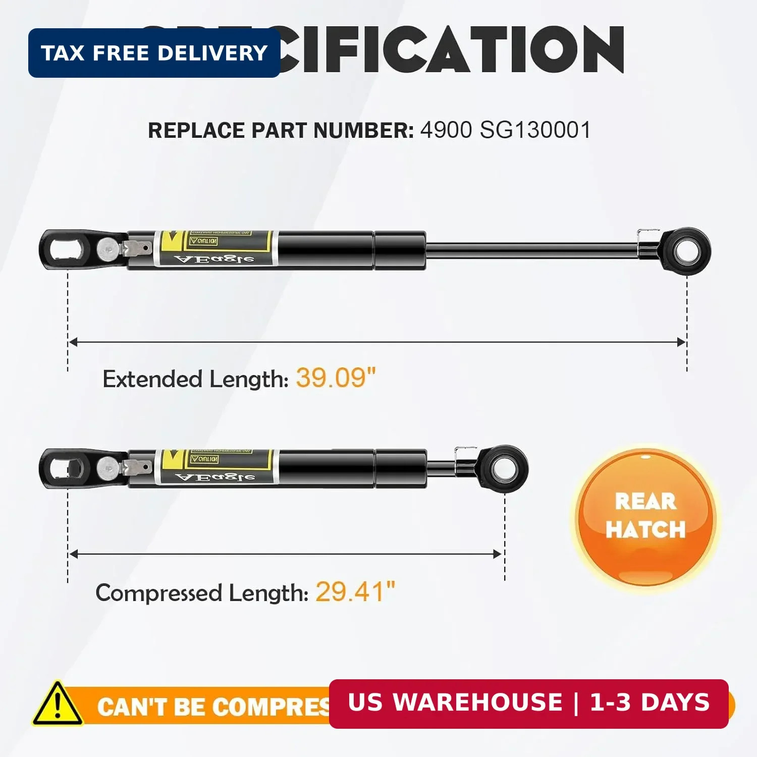 Hatch Liftgate Lift Supports Struts Shocks Gas Spring 4900 for 1982-1992 Chevy C