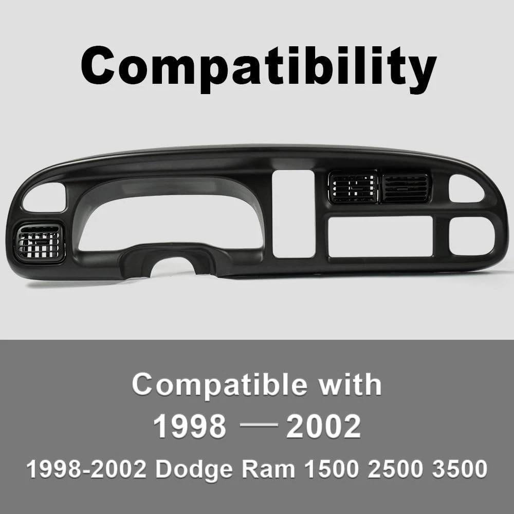 PIT66 Dash Board Bezel Cover Compatible with 1998 1999 2000 2001 2002 Dodge Ram