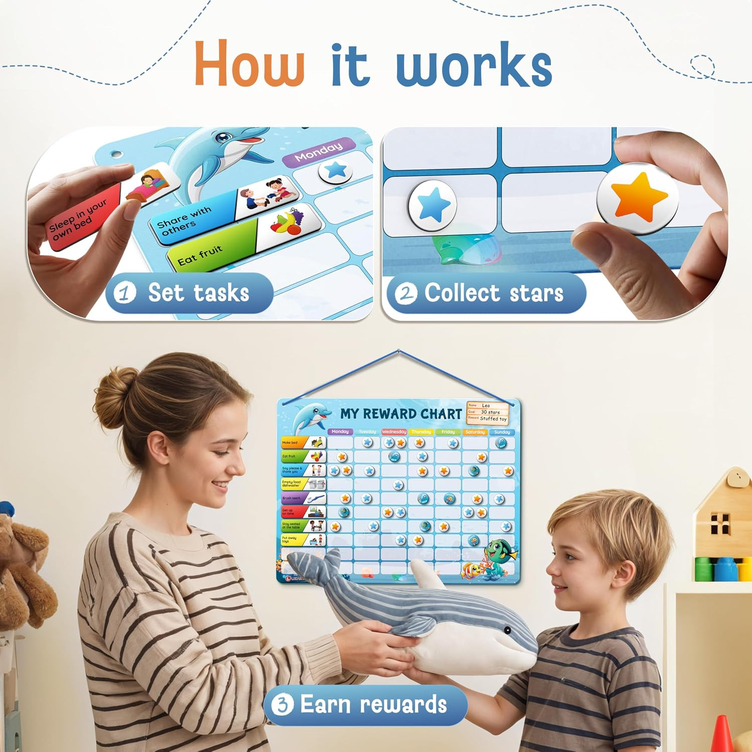 LIKARTO Magnetic Reward Chart for Kids with 280 Magnets – Behavior Chart for Kid
