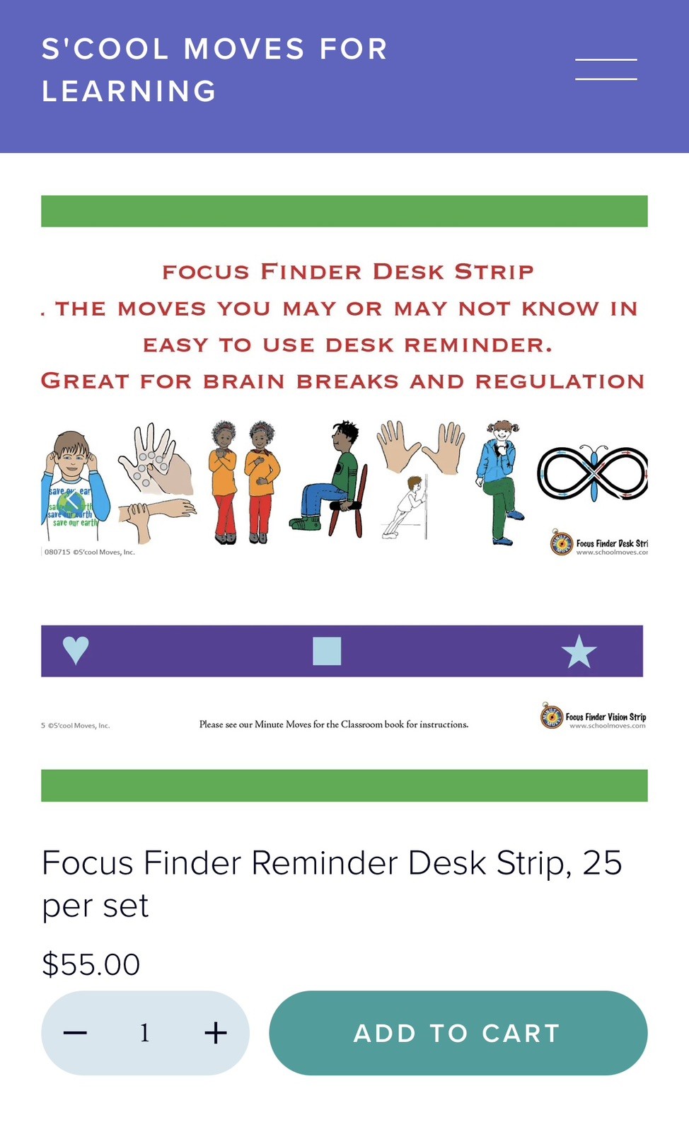 S’cool Moves Focus Finder Reminder Desk Strip New
