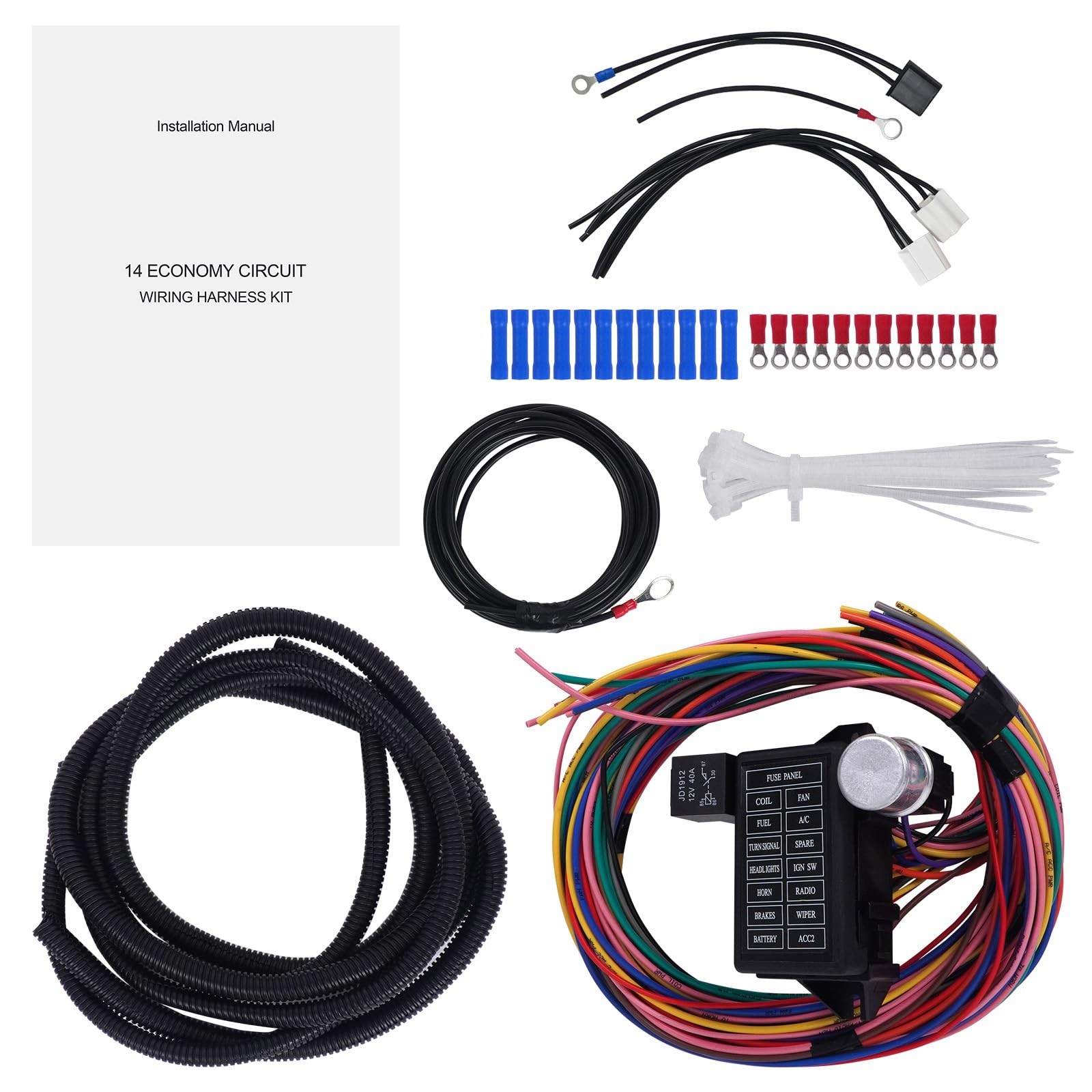Cheriezing 14 Circuit Wiring Harness Extra Long Wires 14 Fuse 12V 14