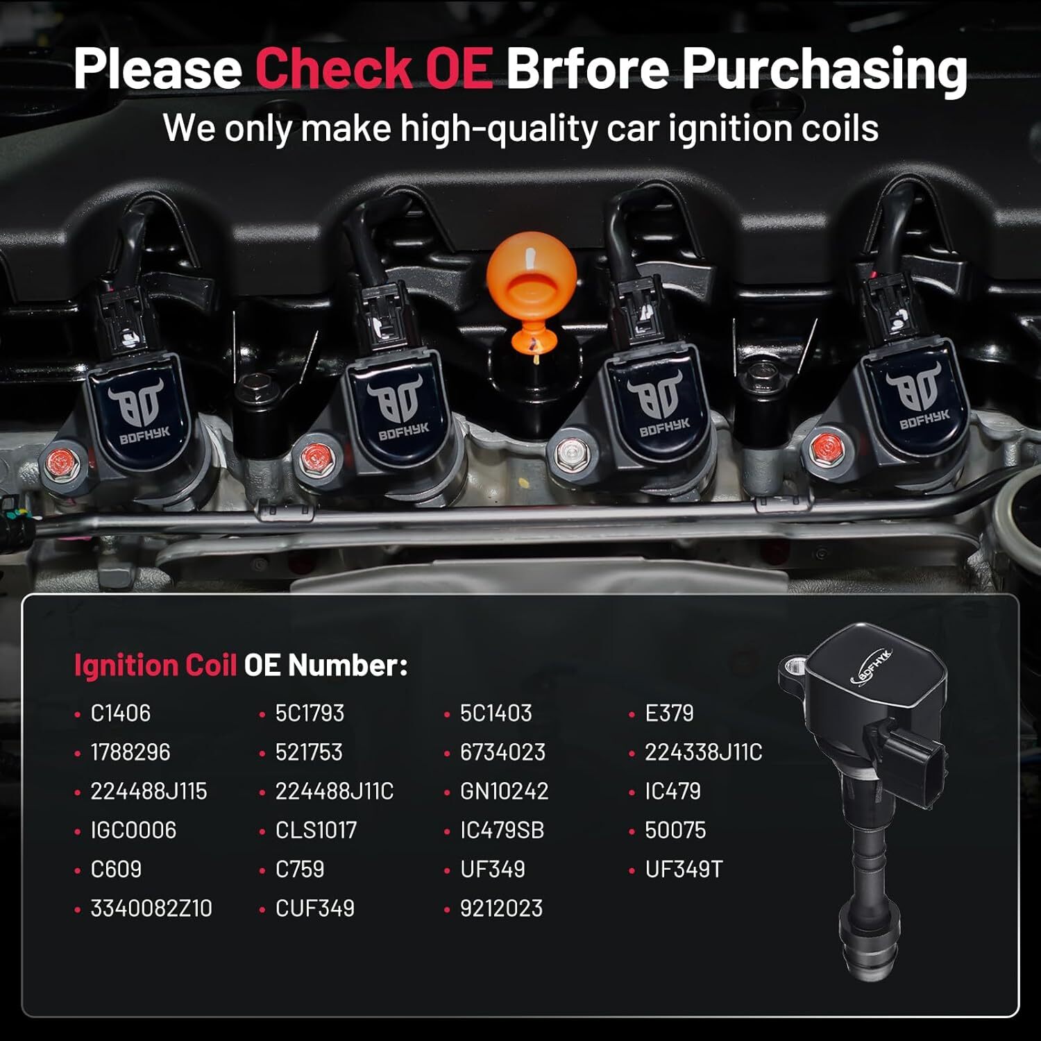 Ignition Coil UF401 BDFHYK Set of 6 Ignition Coils Pack for Nissan Altima