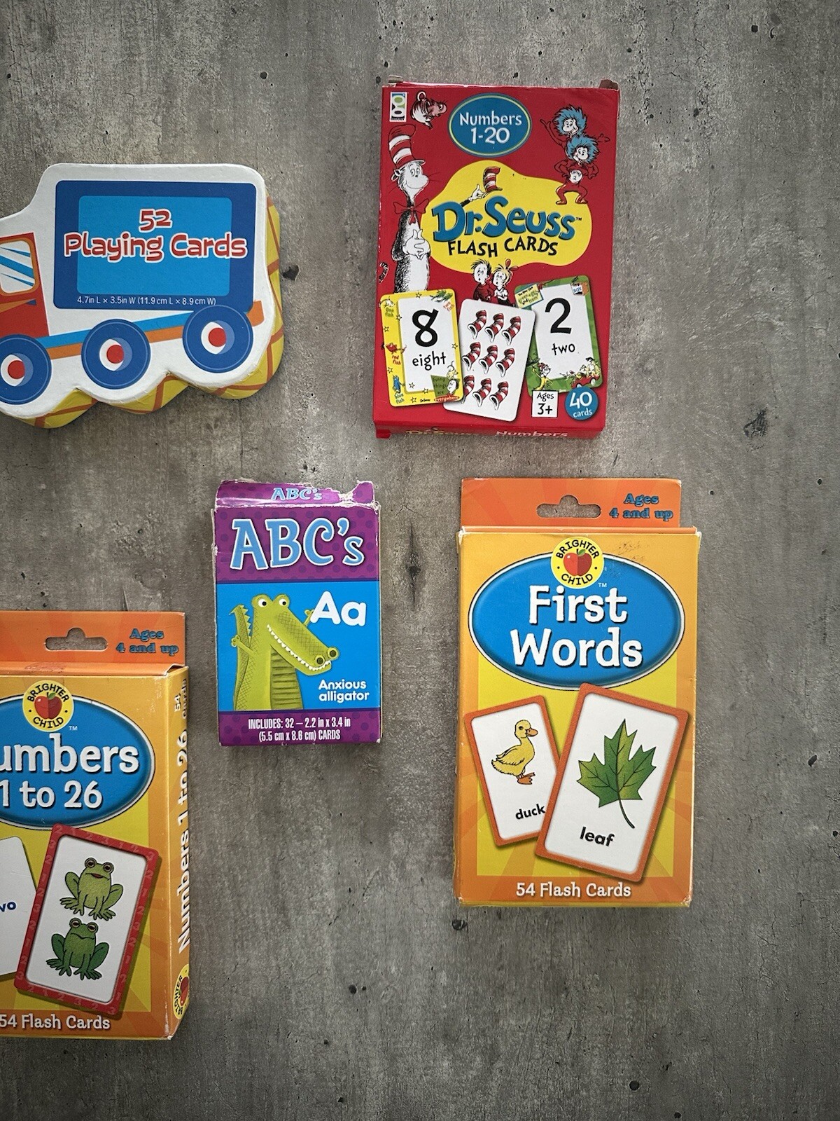 Kids Learning Flash Cards Lot First Words, Alphabet, Time & Money Playing Cards