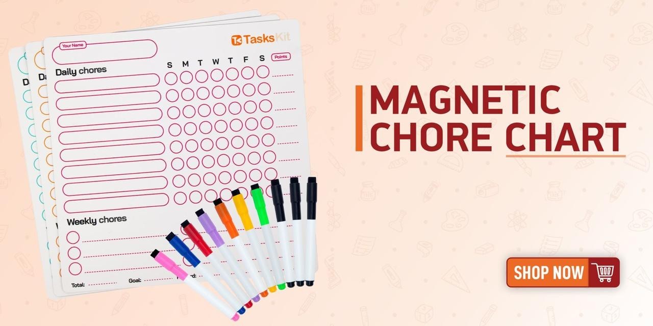 Magnetic Chore Chart for Kids Set of 3 with 10 Dry Erase Markers Personalized