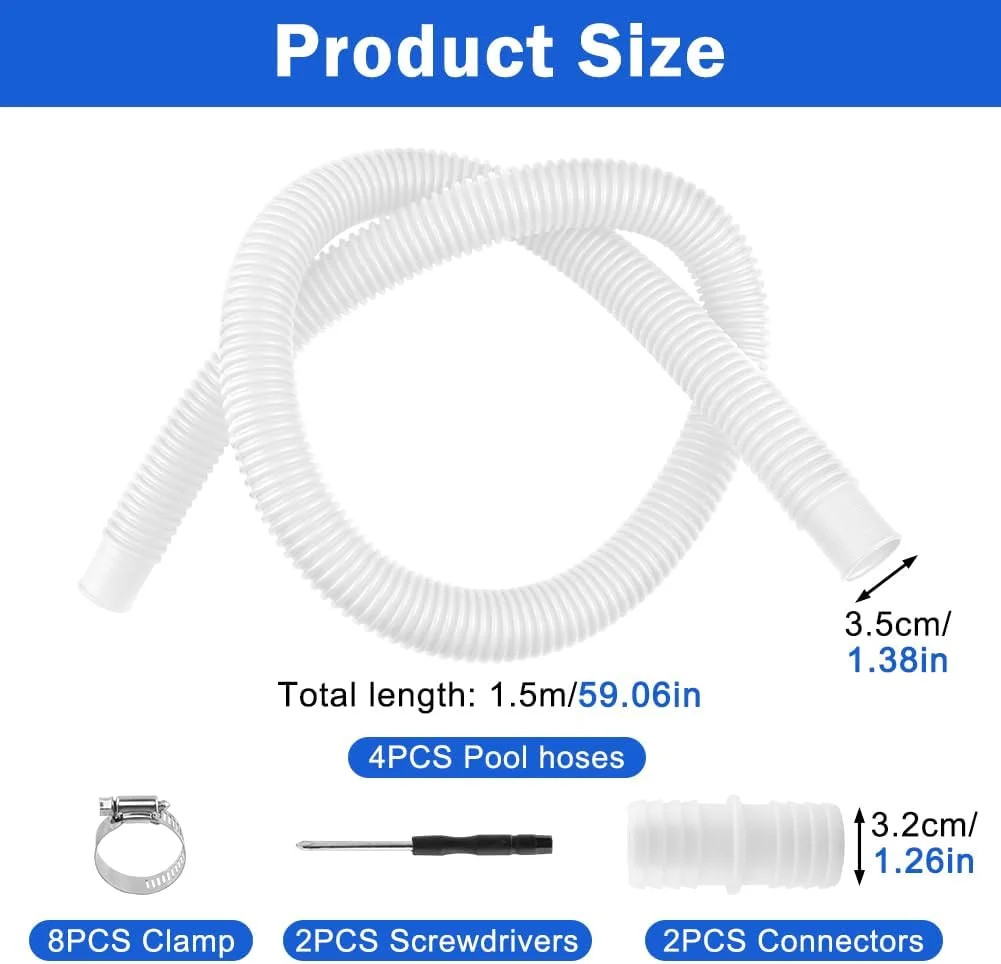 Pool Hoses for Above Ground Pools, 4 Pack 1.25 x 59 Inch Pool Filter Pump Hoses,