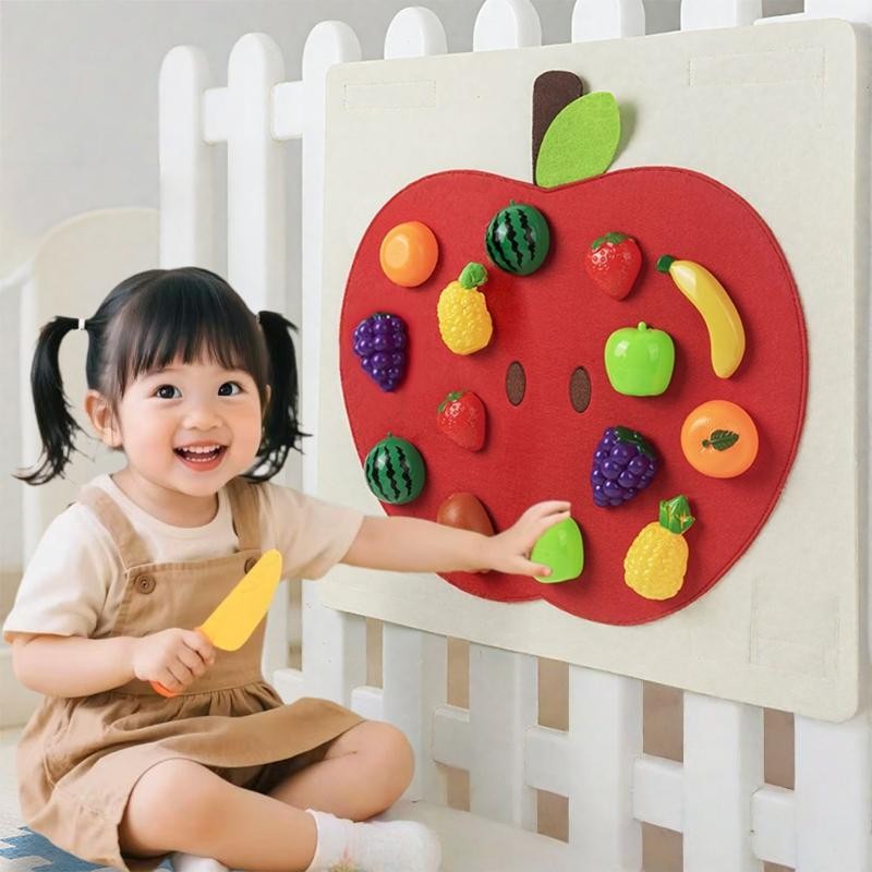 1 Set Baby Felt Board Play Food Toys Wall Sticker Fruits Pretend Play Games