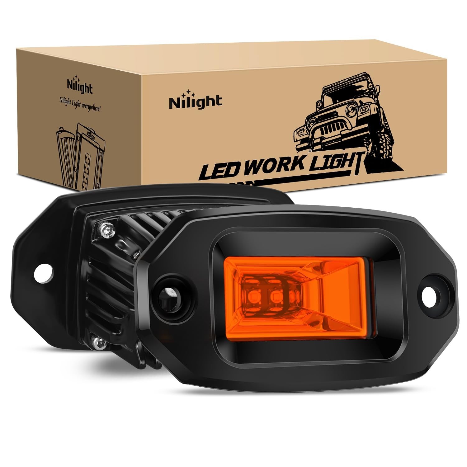 Nilight 2 PCS 20W Flush Mount Amber LED Pods Flood Beam Work Offroad Driving …