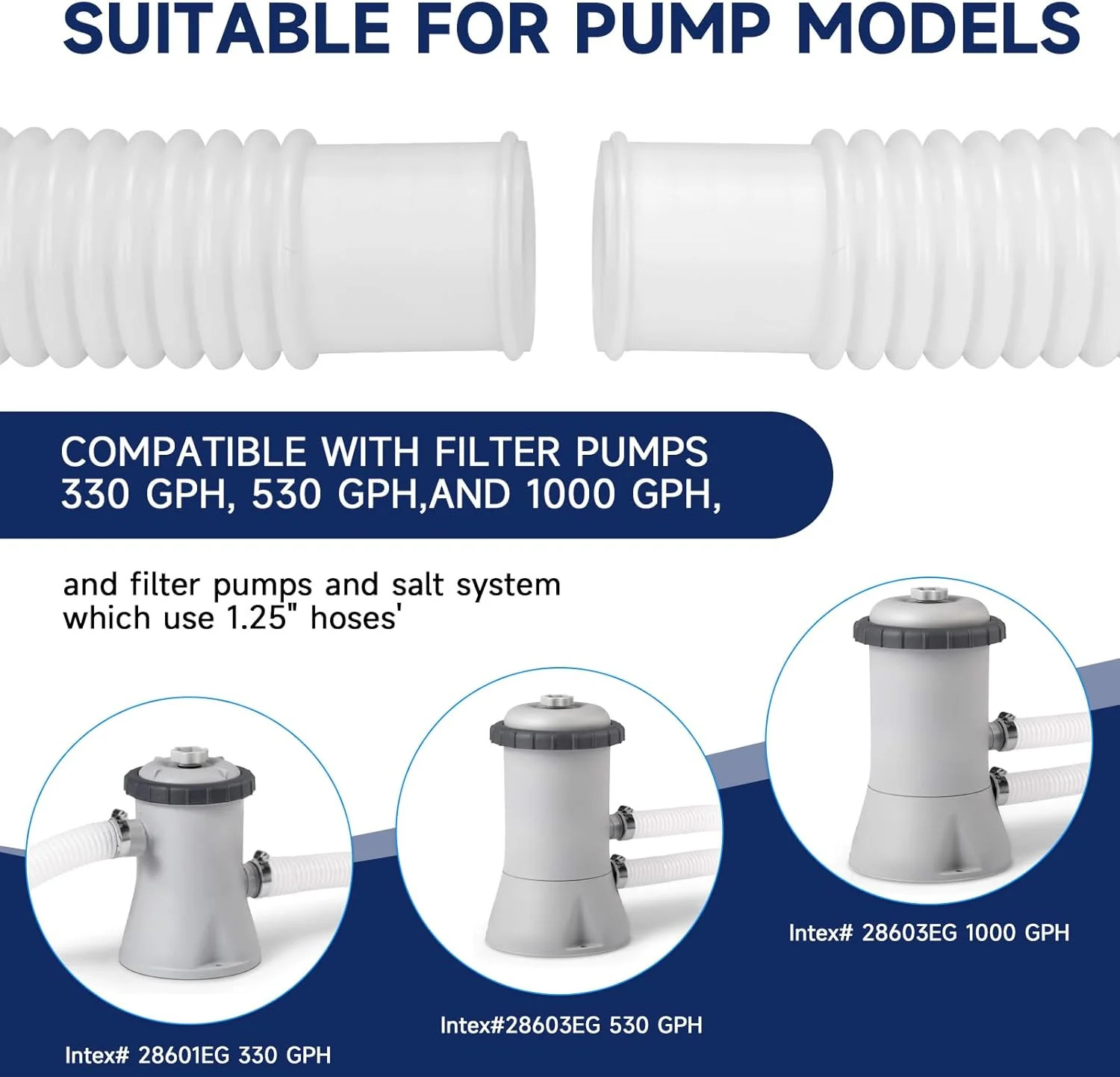 Pool Hoses for Above Ground Pools, 4 Pack 1.25 x 59 Inch Pool Filter Pump Hoses,