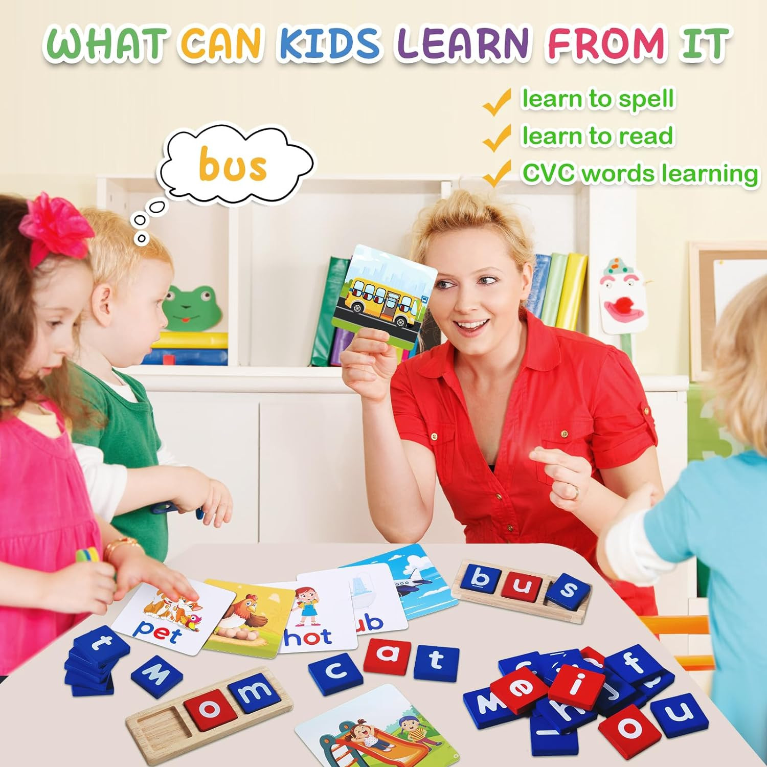 CVC Word Educational Toy Spelling Games, Preschool Toddler Learning Activities,