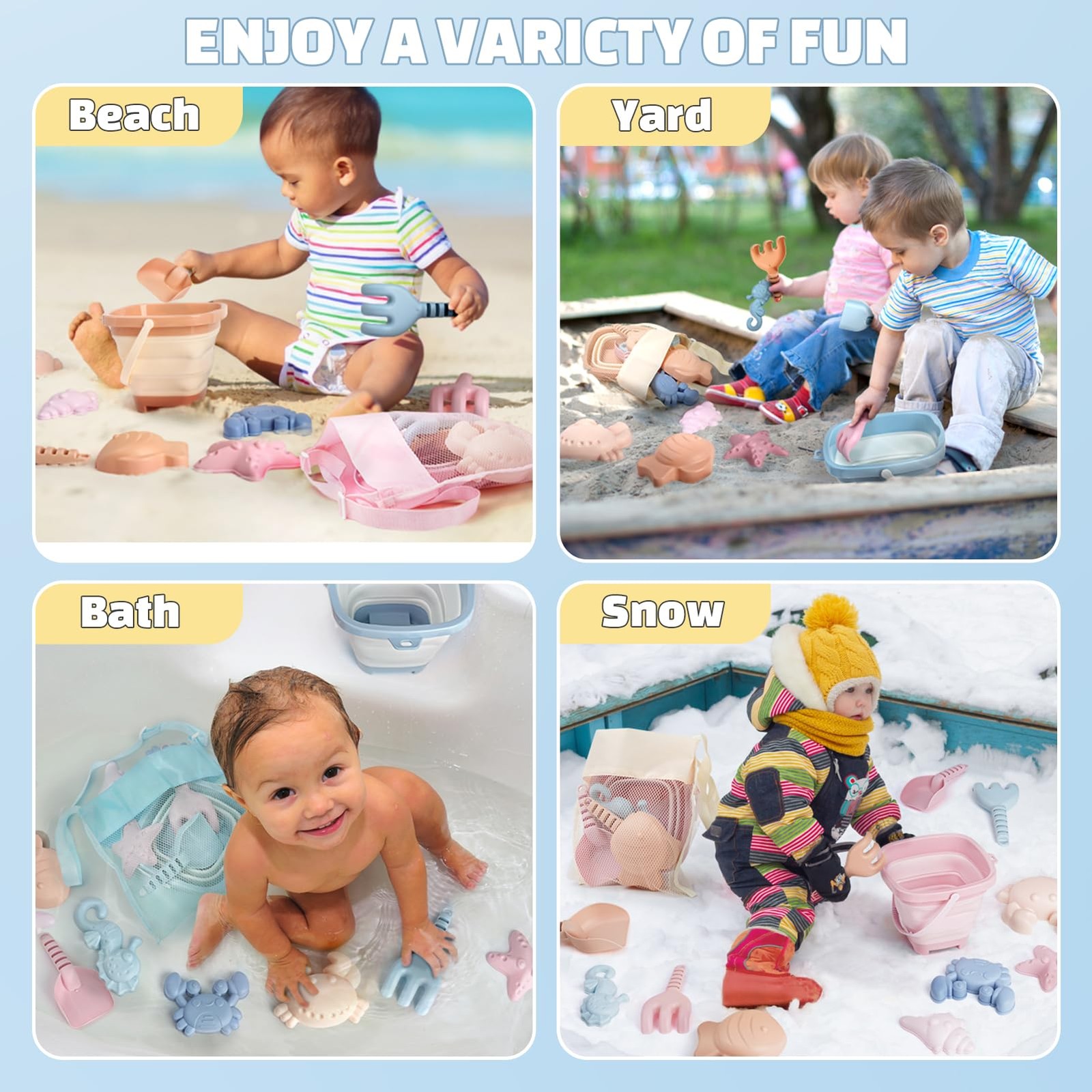 Dreamon Beach Toys Set for Kids 3-10, Collapsible Compact, Pink/Orange/Blue