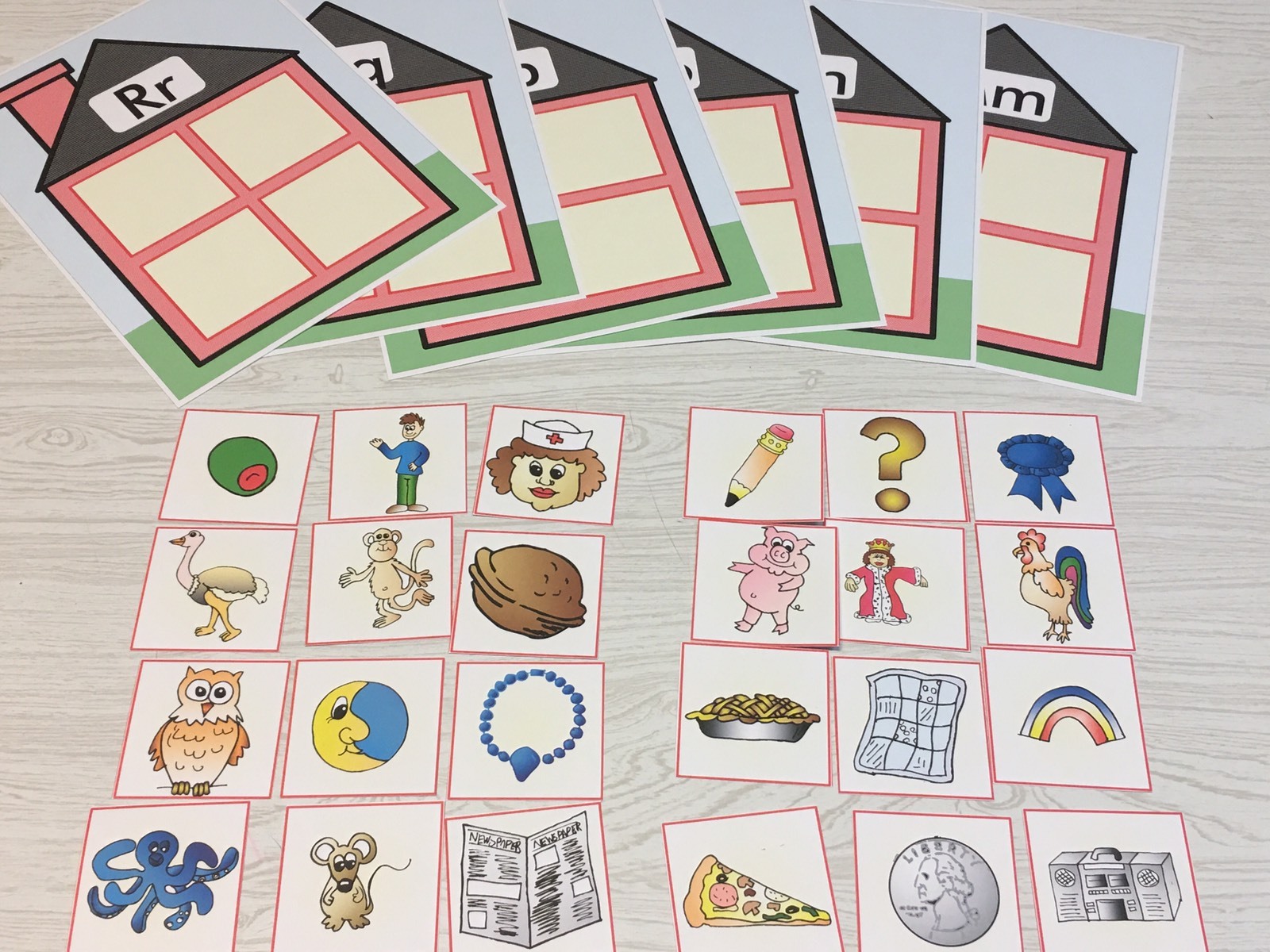 Alphabet House Game – Beginning Sounds – Learning Center M, N, O, P, Q & R
