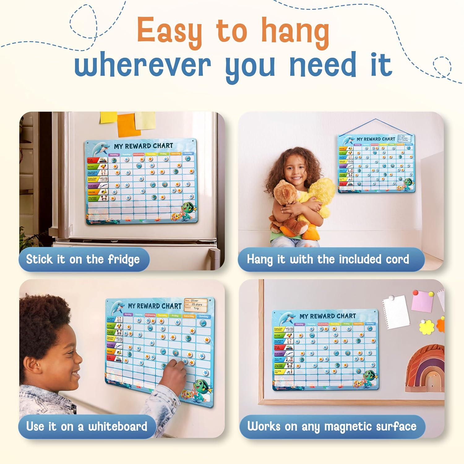 LIKARTO Magnetic Reward Chart for Kids with 280 Magnets – Behavior Chart for Kid