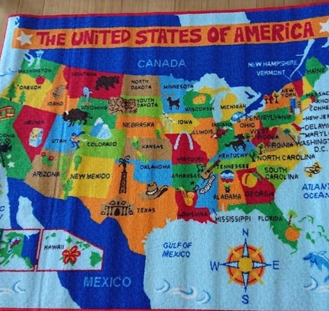 Teach Me US Map Learning Carpet Rug Educational Play Mat Classroom
