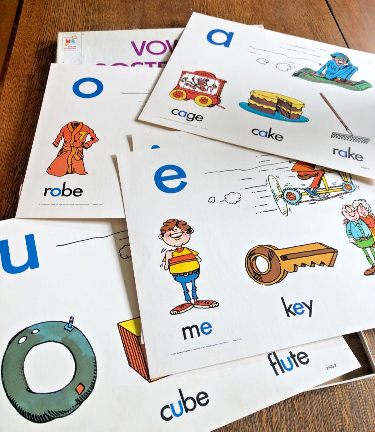 1977 Vintage Electric Company Vowel Poster Cards Groovy Images Bright Large Card
