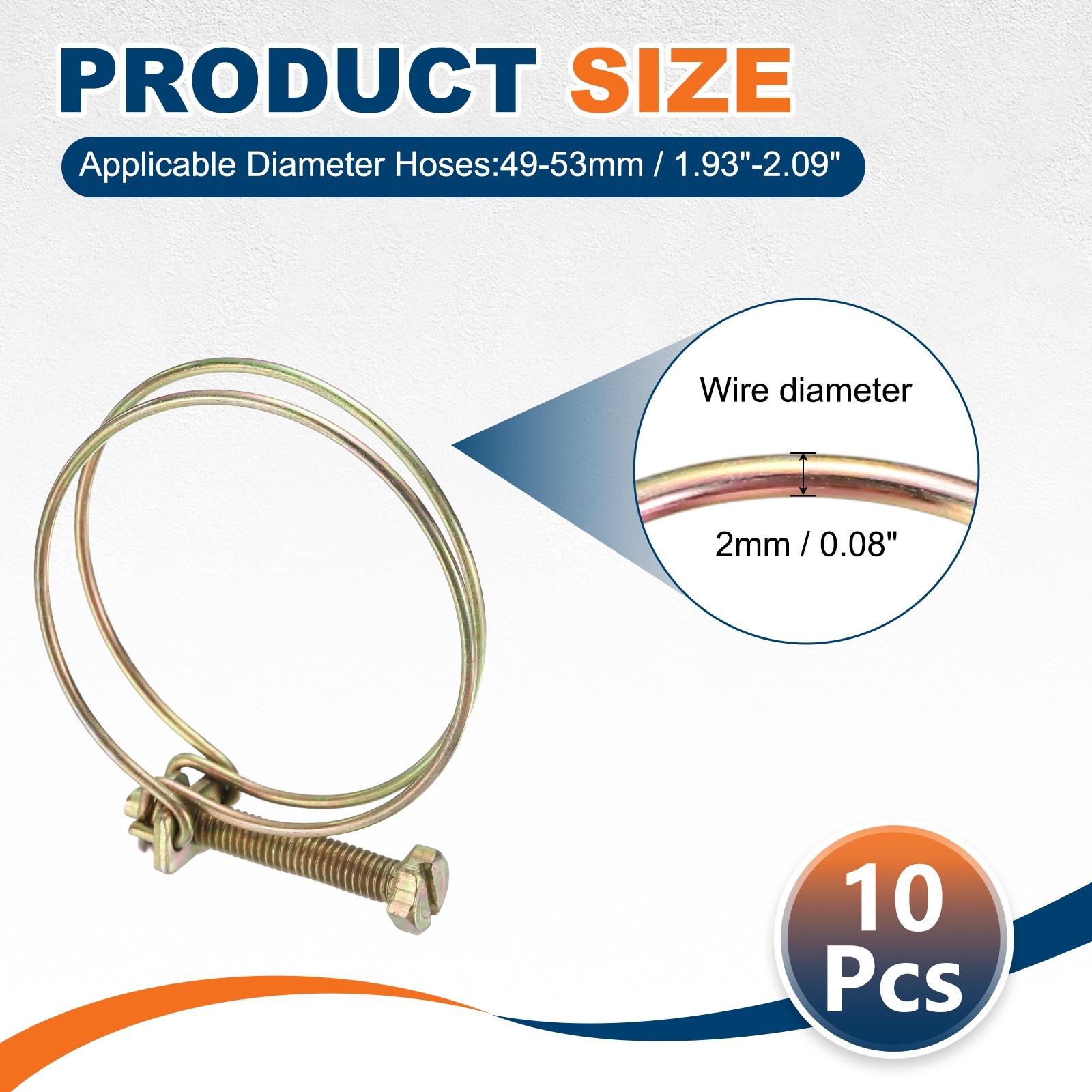 10Pcs 49-53mm Adjustable Double Wire Hose Clamp for Pump Hose