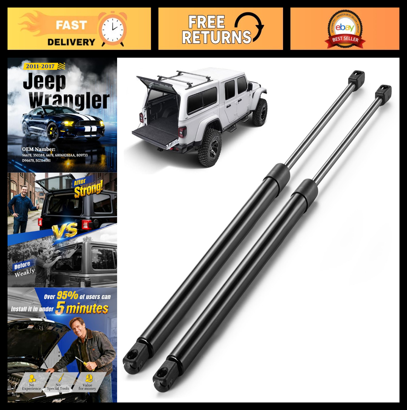 Rear Window Struts for Jeep Wrangler 2011-2018 – Back Glass Lift Supports, 2Pcs