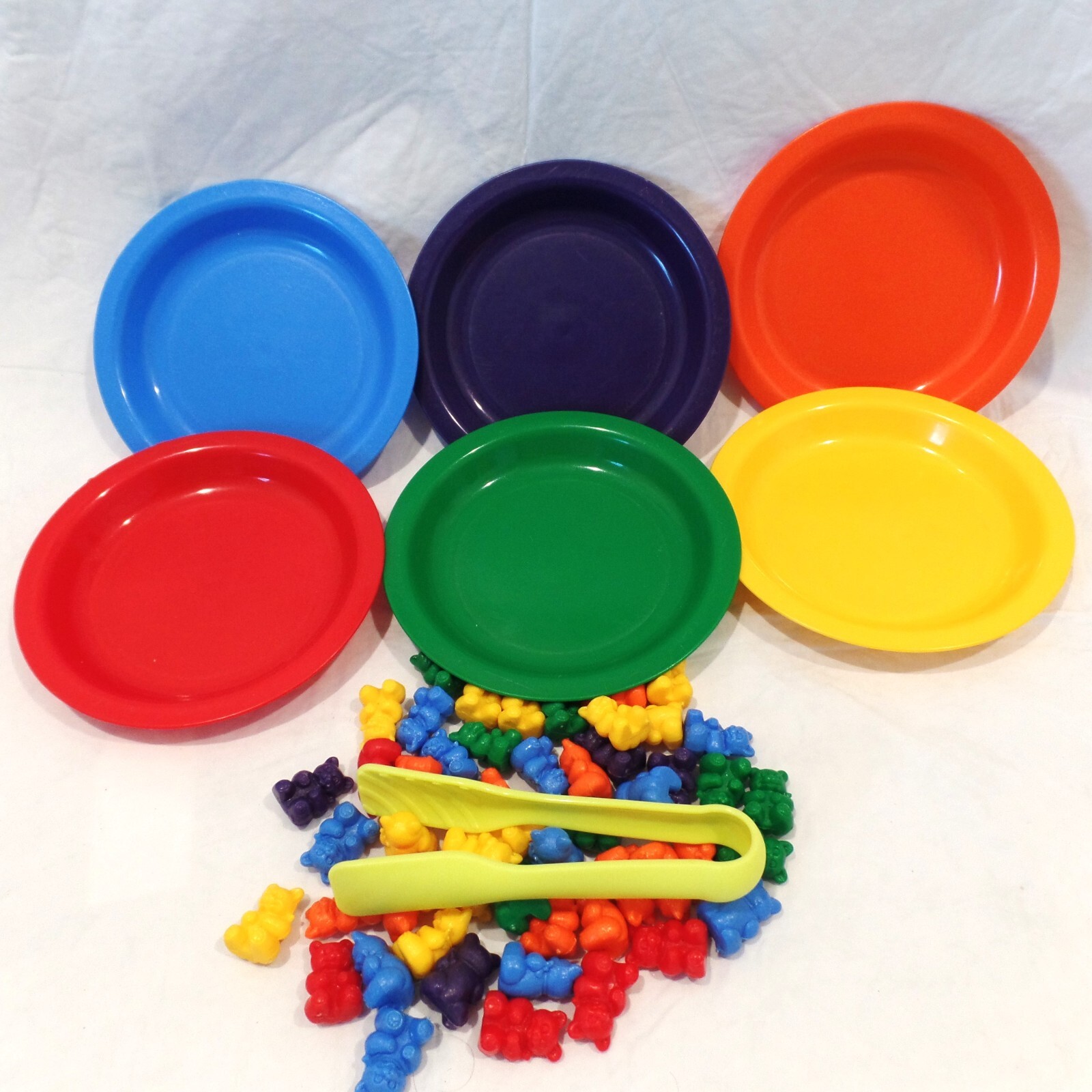 2 sets Rainbow Colored Counting Bears w/cups plates tongs teacher homeschool