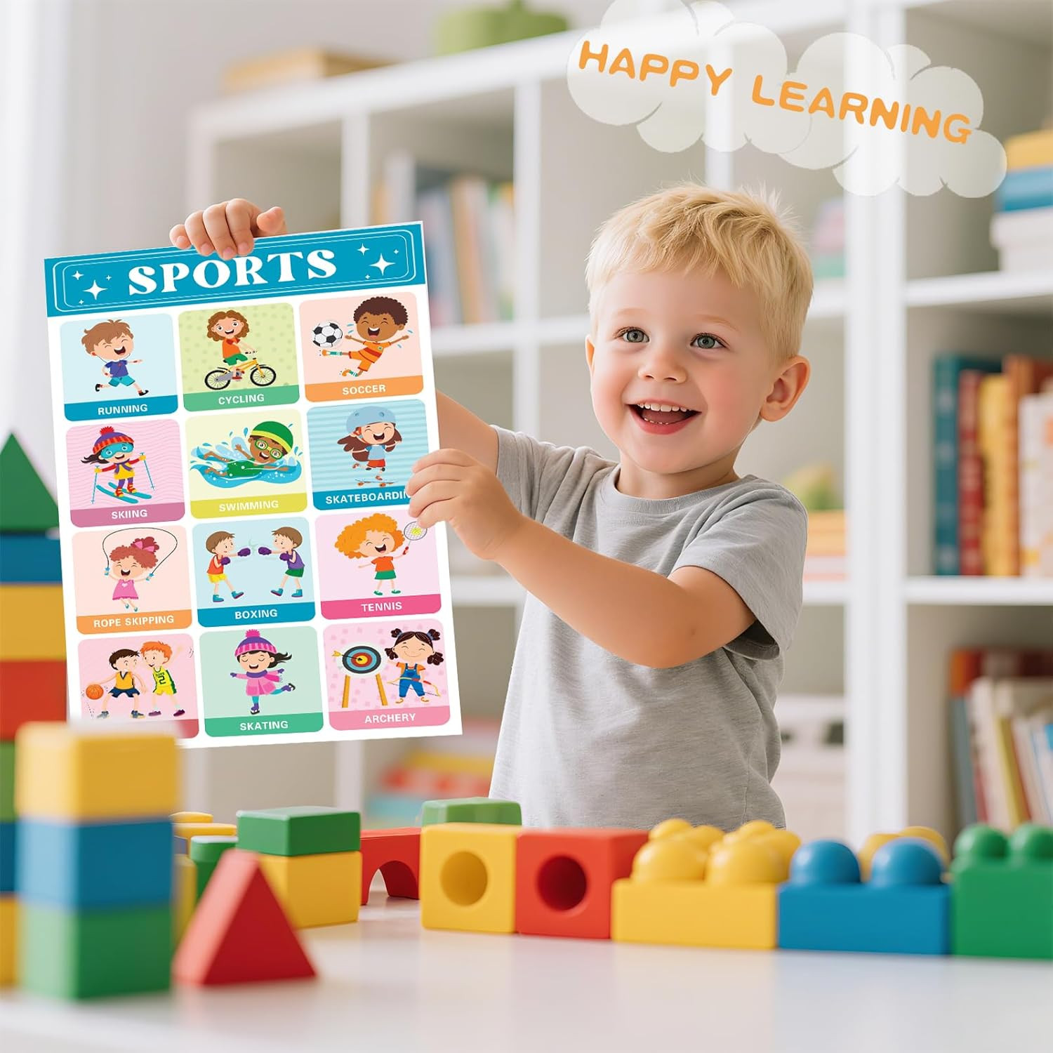 20 Laminated Educational Posters for Toddlers 1-3, Preschool Classroom Posters,