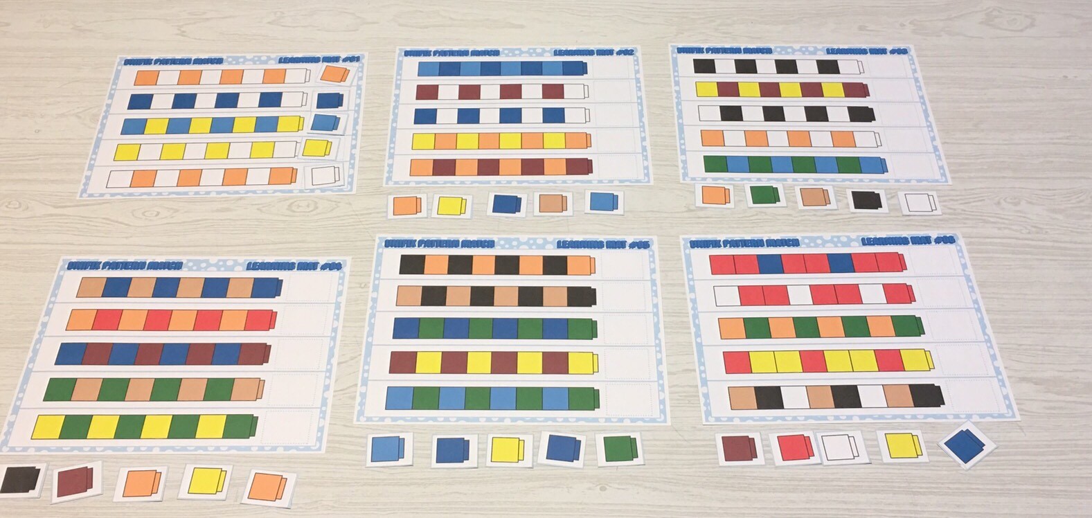 Unifix Pattern Match – Set of 6 Learning Mats & 30 Cards – Laminated Activity