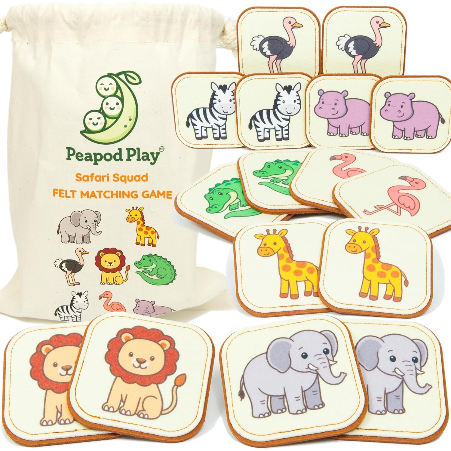 Felt Safari Animal Memory Game for Toddlers Educational Wild Animal Match