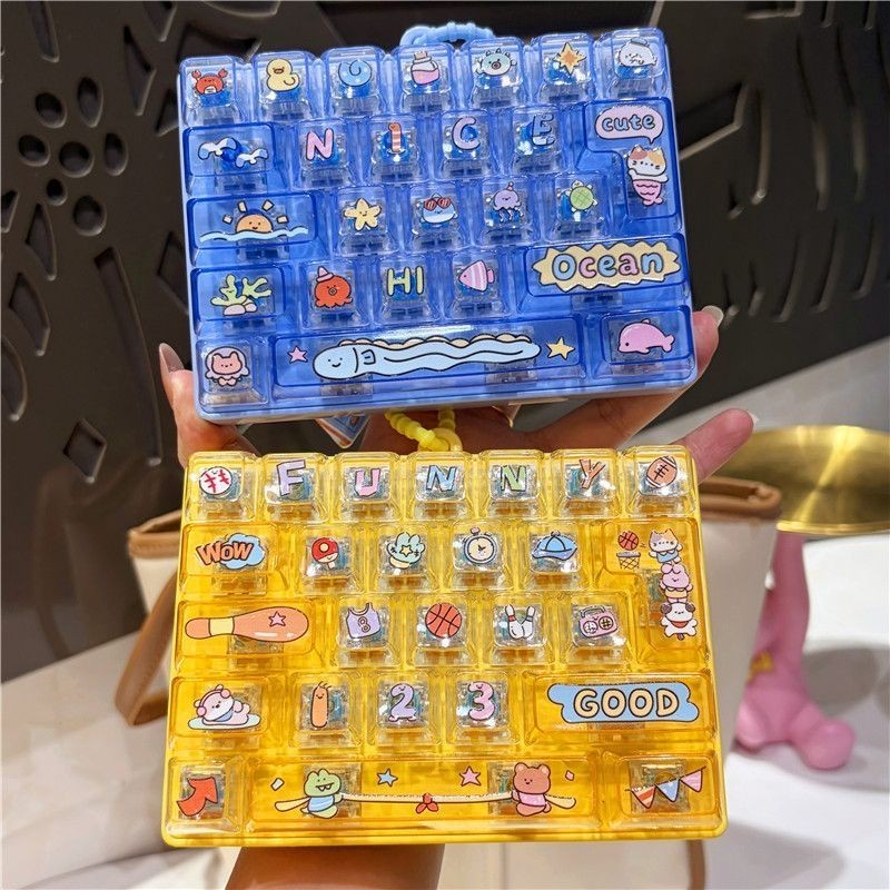 Rare/Limited 26 Key Fidget Toy_Transparent Keycap Clicker Keychain KeyRing 14CM