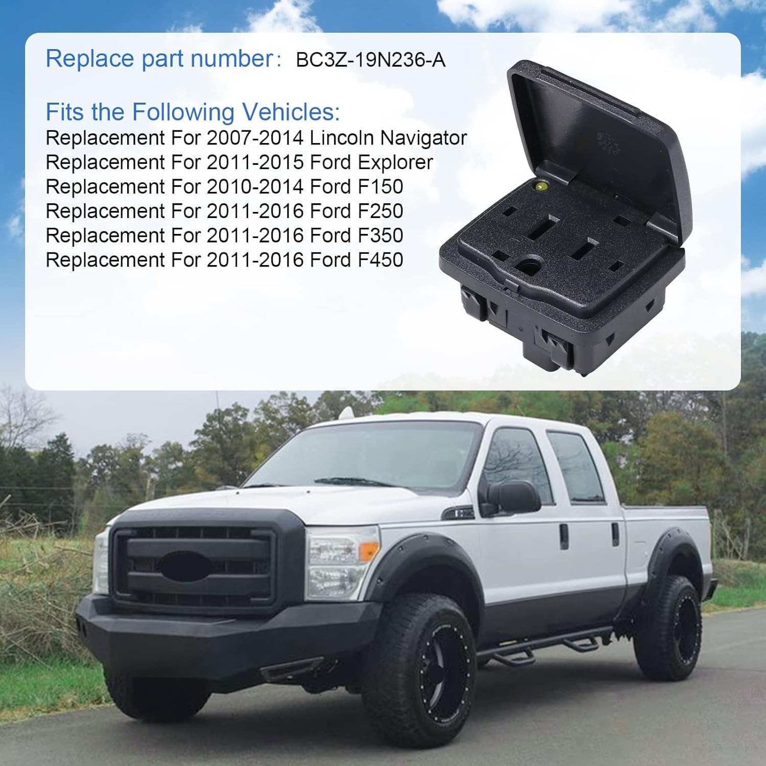 Center Console Power Outlet Socket Plug Compatible with 2011-2015 Ford Explorer
