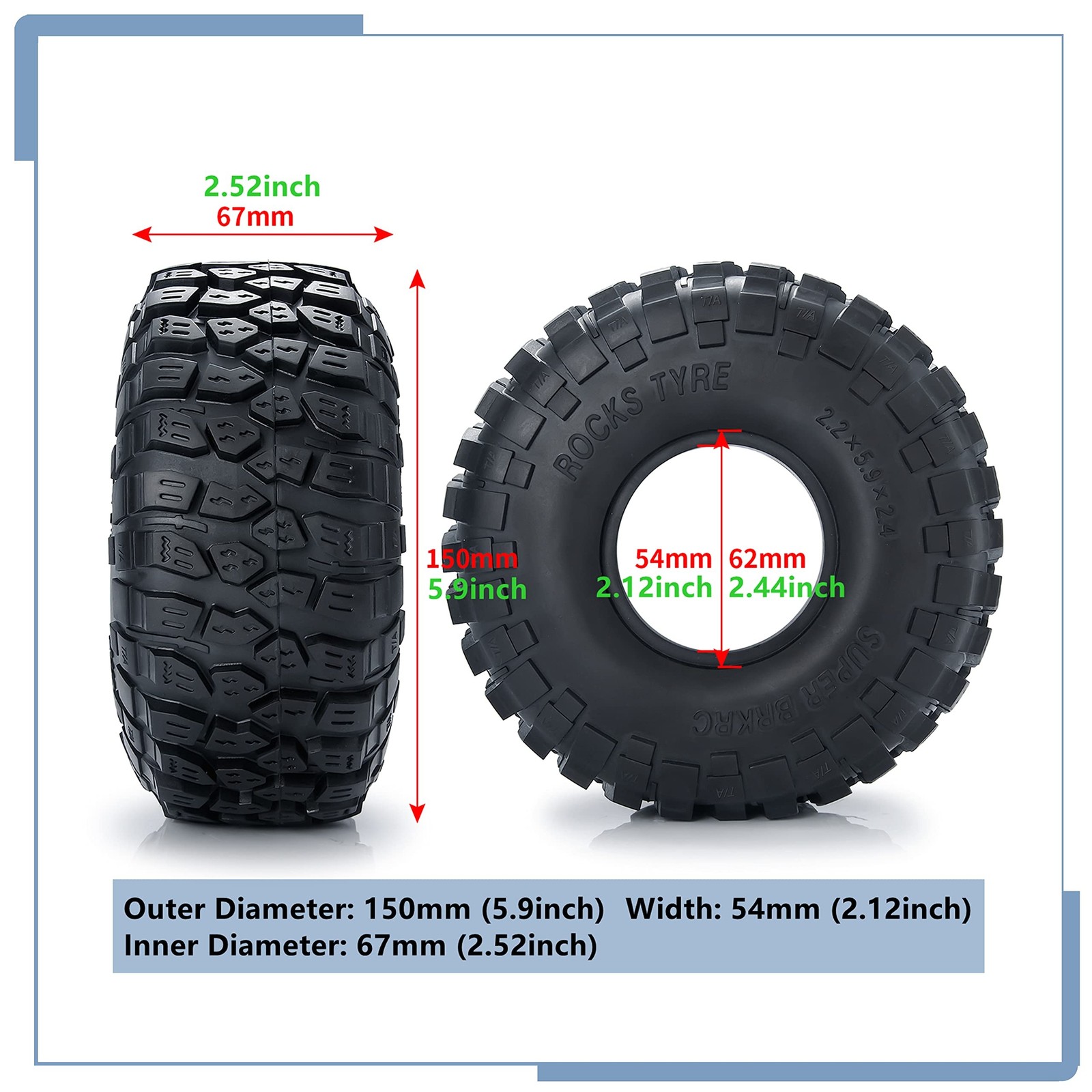 RC Rubber 2.2 Crawler Tires 150MM 4PCS for 1/10 Scale SCX10 D90 Wraith 90048 …