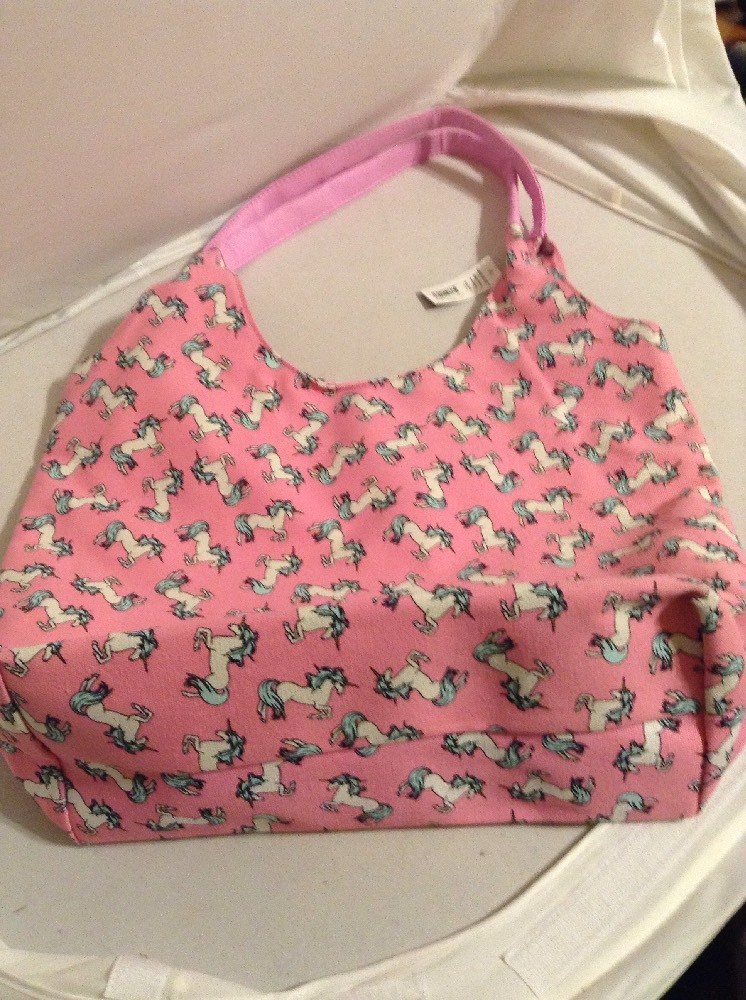 Unicorn Cotton Beach Towel (28X58) and Denim Pink Shoulder Bag w/Snap (13X17.5)