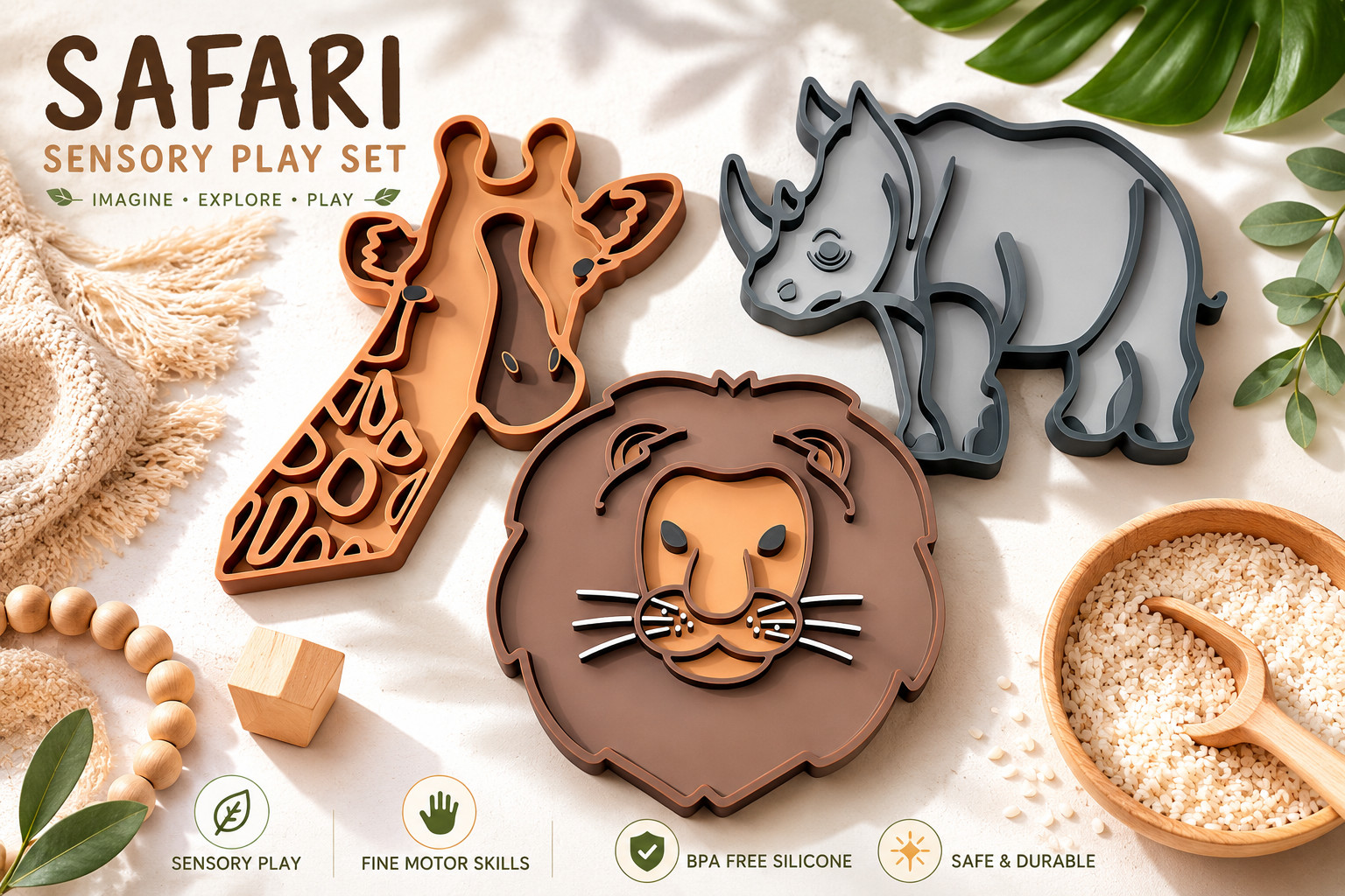 Safari Sensory Play Set Kids Montessori Fine Motor Skills Sensory Bin Toy AU