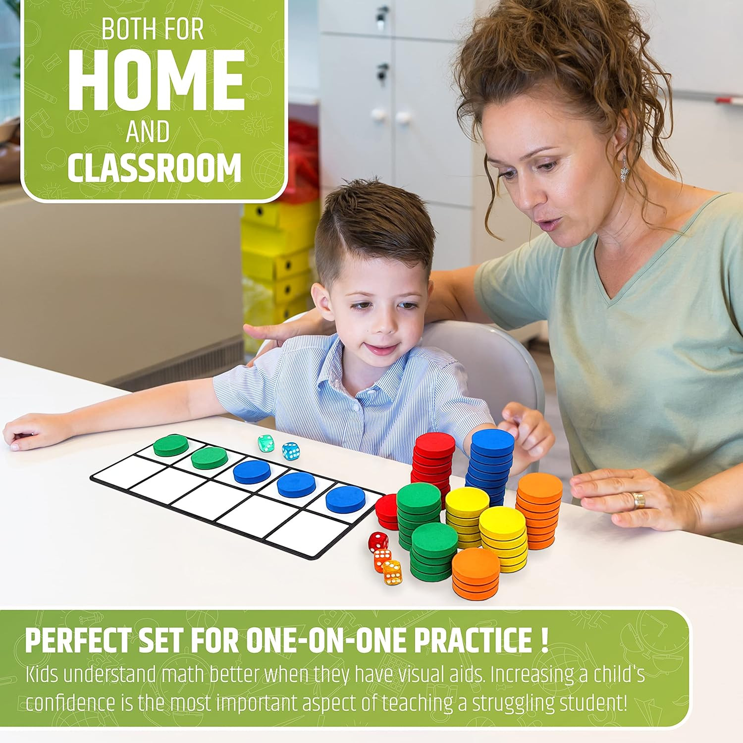 Magnetic Ten Frame Set: 4 Durable Ten-Frames + 50 Colorful Counters + 50 Math Fl