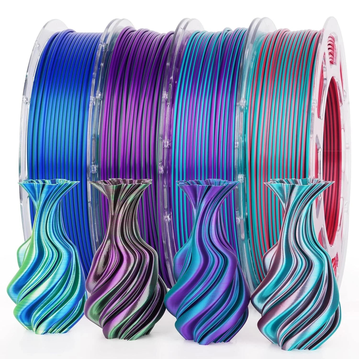 AMOLEN Silk PLA 3D Printer Filament Bundle, Shiny Dual Color PLA Filament 1.75mm