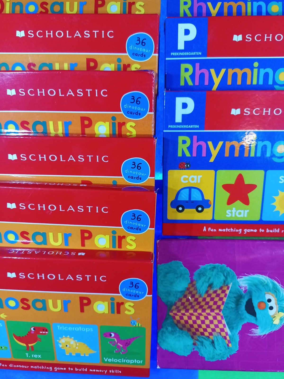Scholastic Sesame Street Dinosaur Rhyming Words Flash Cards Matching Lot of 10