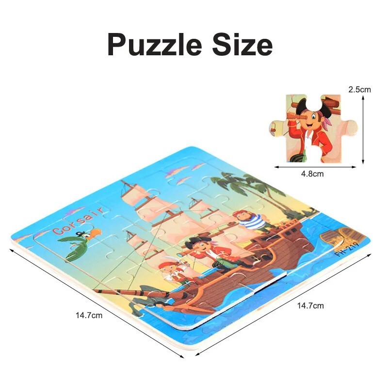 Wooden 3D Montessori Jigsaw Puzzles Toddlers, Educational Cartoon Learning Toys