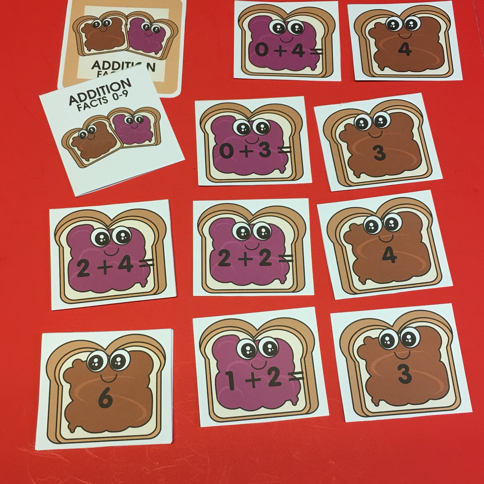 PEANUT BUTTER JELLY – Addition Facts 0-9 Matching Game 48 Cards