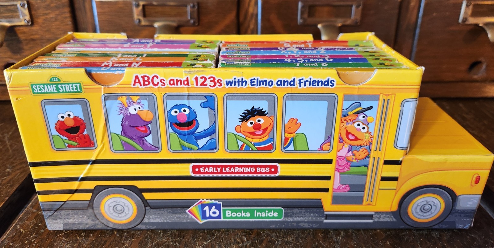Sesame Street Learning Bus Board Books 2013 Set ABCs & 123s Elmo & Friends