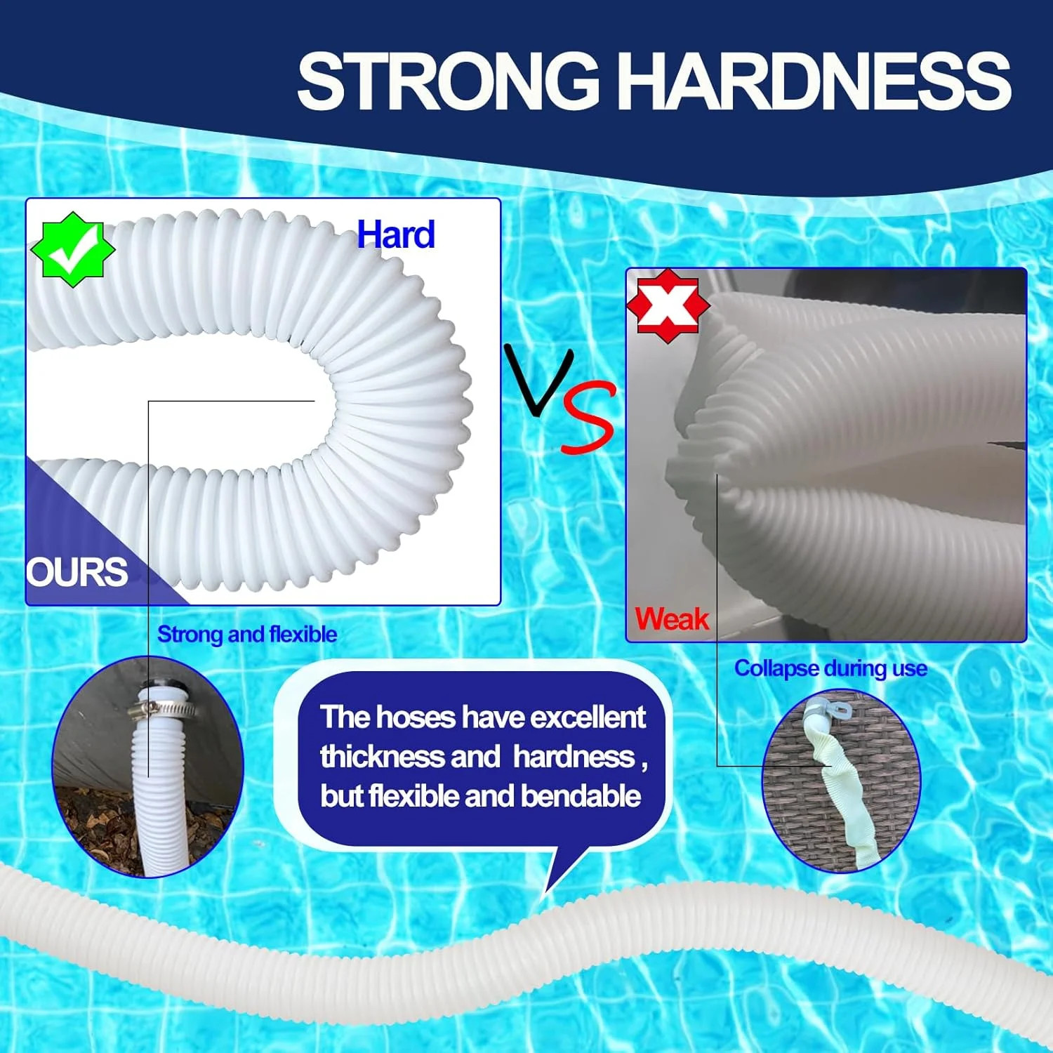 Pool Hoses for Above Ground Pools, 4 Pack 1.25 x 59 Inch Pool Filter Pump Hoses,