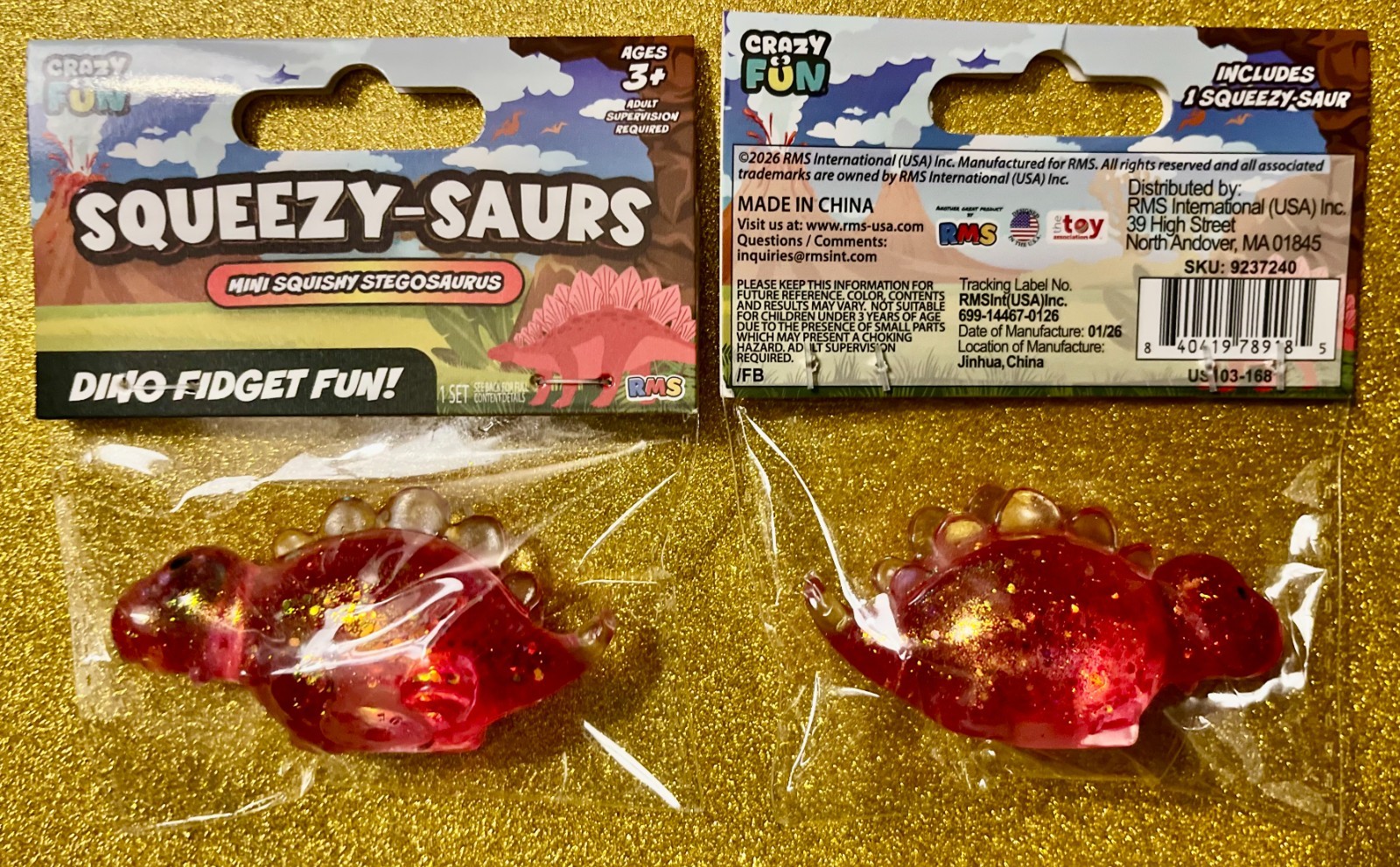 RMS CRAZY FUN RED GLITTER DINO SQUEEZY-SAURS STEGOSAURUS