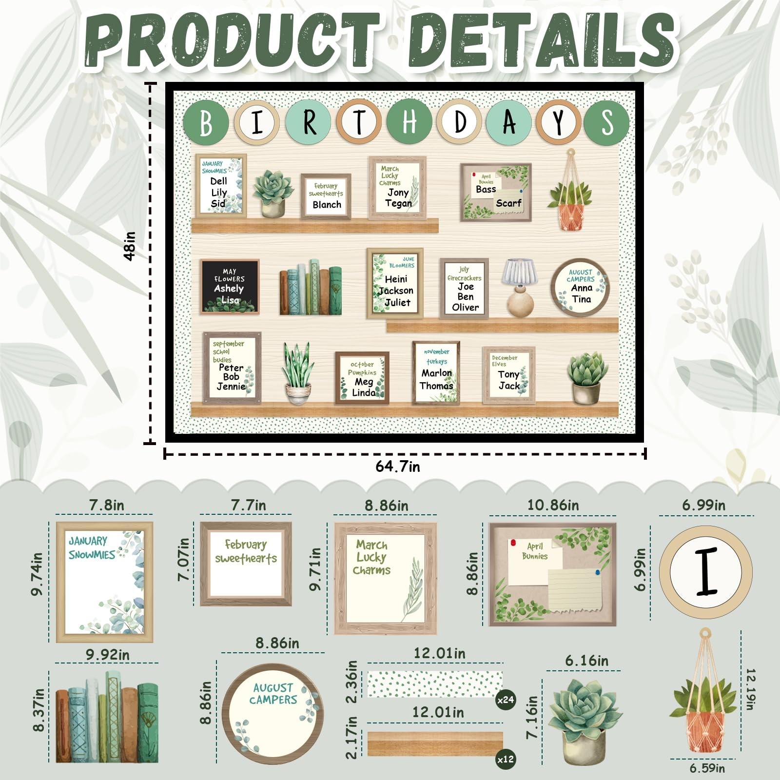 Eucalyptus Birthday Bulletin Board Set for Classroom, Birthday Chart for Clas…