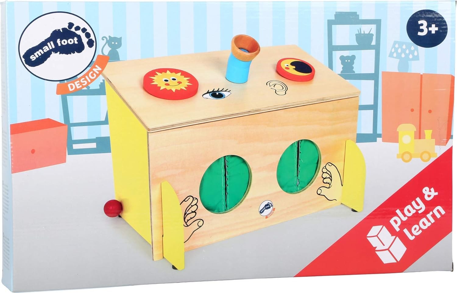Legler foot 6989 wooden sensory play box, hearing and sight, from 3 years on,Bla