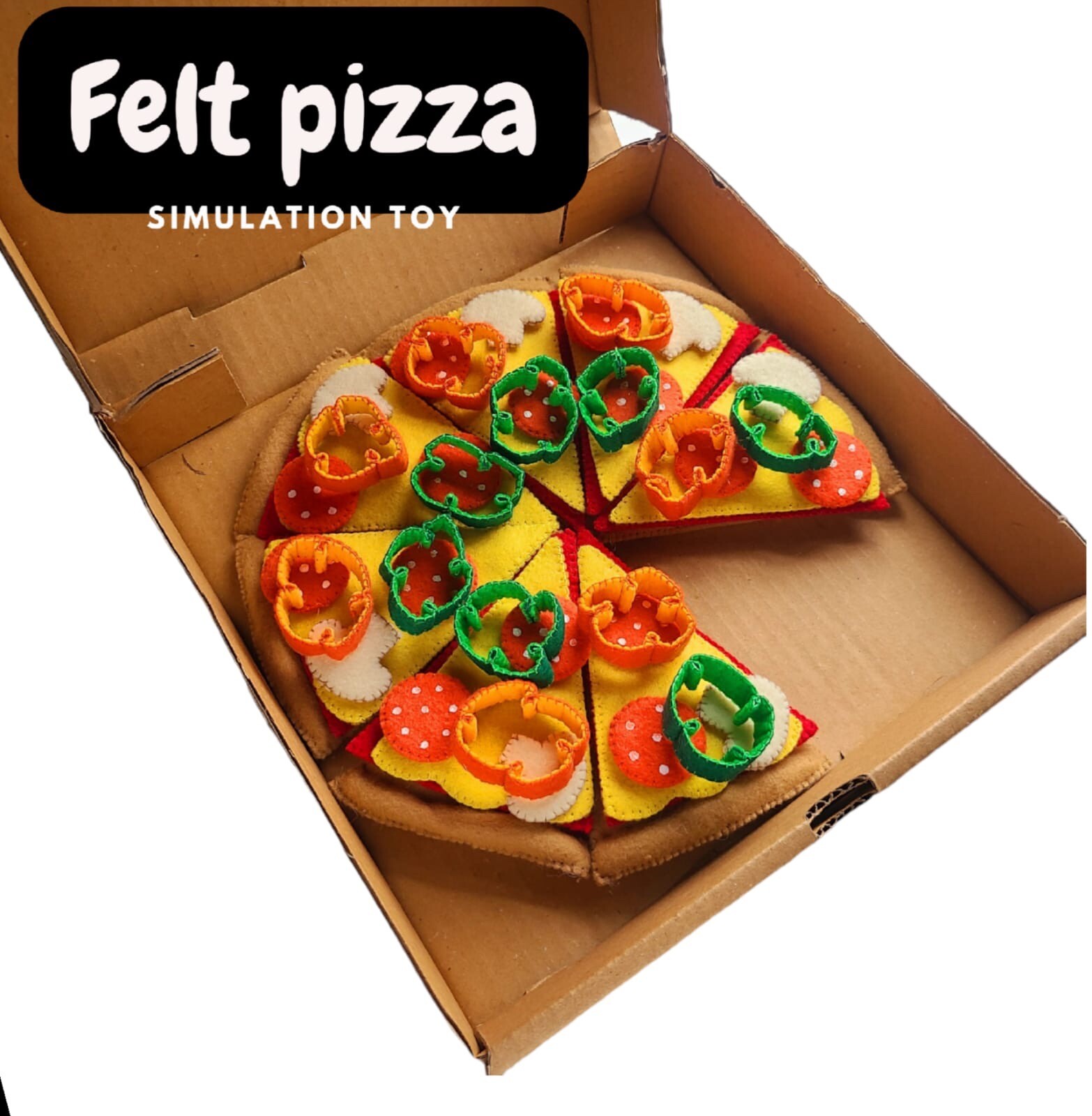 Felt pizza with 8 slices, handmade, kitchen toys, educational toys, montessori