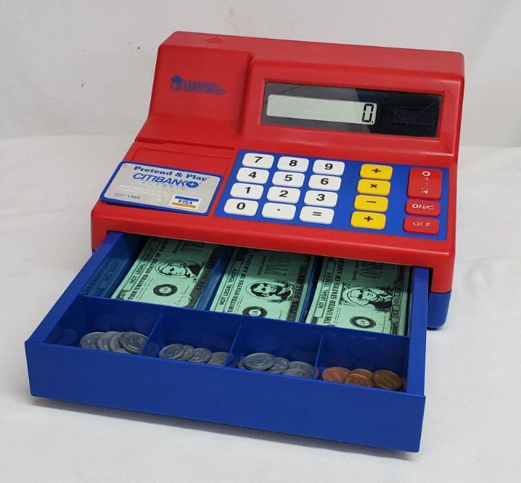 Learning Resources PRETEND & PLAY Calculator CASH REGISTER w Play Money & Card