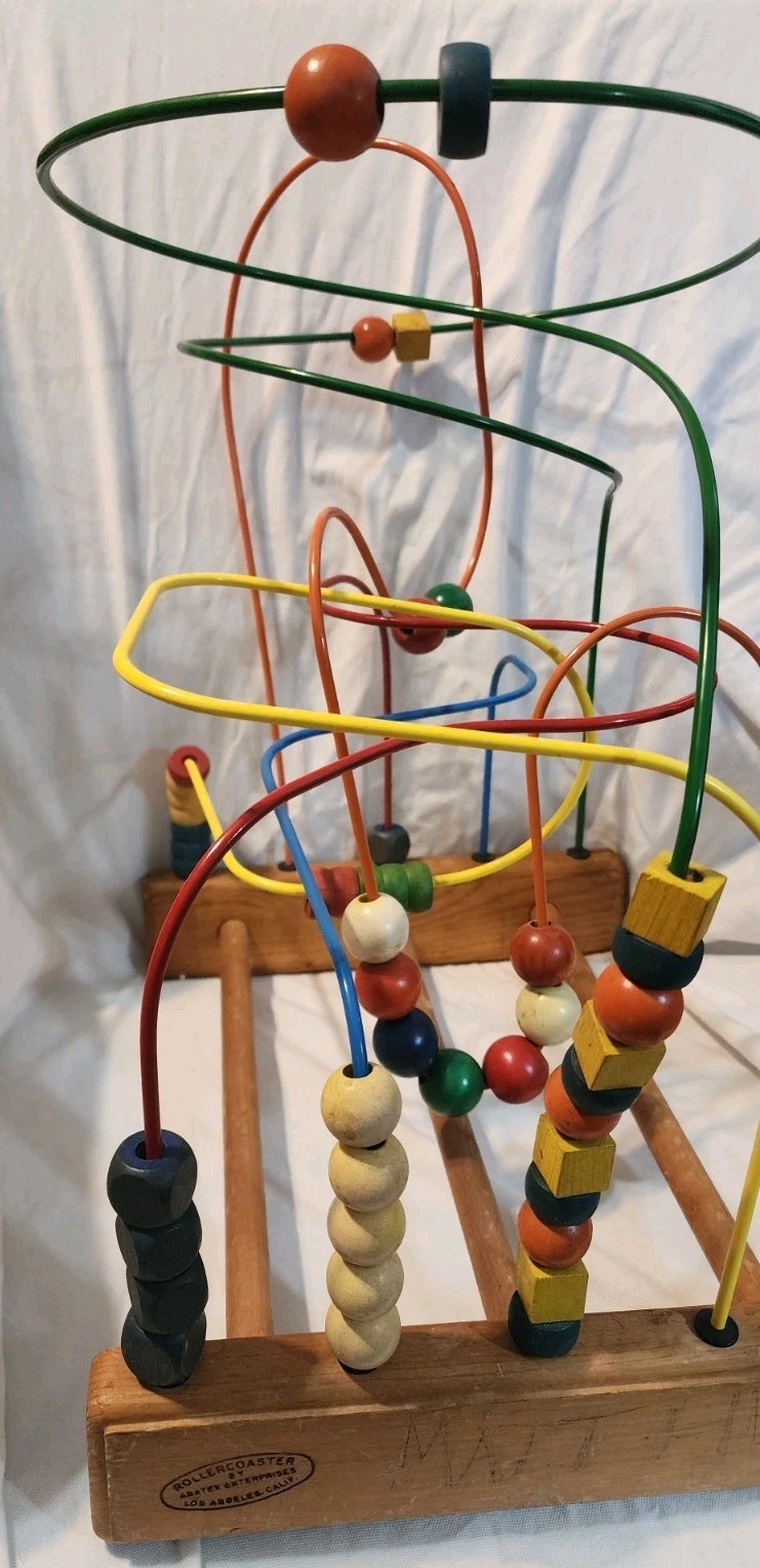 Vintage Anatex Rollercoaster Bead Maze Wood Wire Toy Large LA Calif USA 1970s